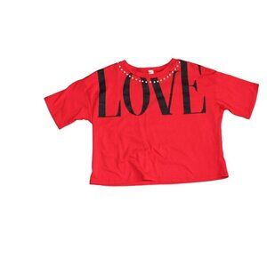 Beautees Girls Cropped Short Sleeve 'Love' T-Shirt-Red-Size Large-NWT